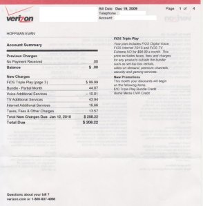FiOS bill page 1 FiOS bill page 1